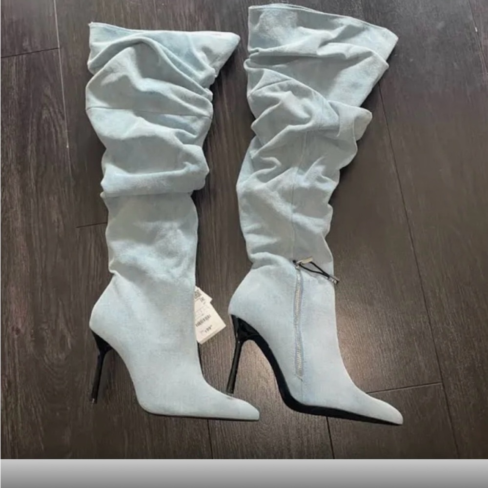 ZARA DENIM THIGH HIGH BOOTS BRAND NEW  WITH DUST BAG /SIZE 7.5 (38)